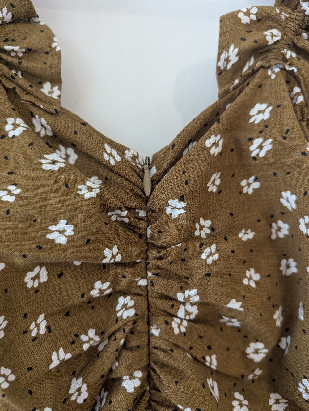 Zara Olive Floral Ruffle Ruched Mini Dress - Picture 9 of 11